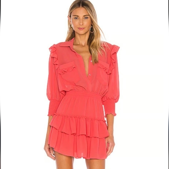 MISA $317 LOS ANGELES Riona mini Dress in Coral Size L - Picture 3 of 5